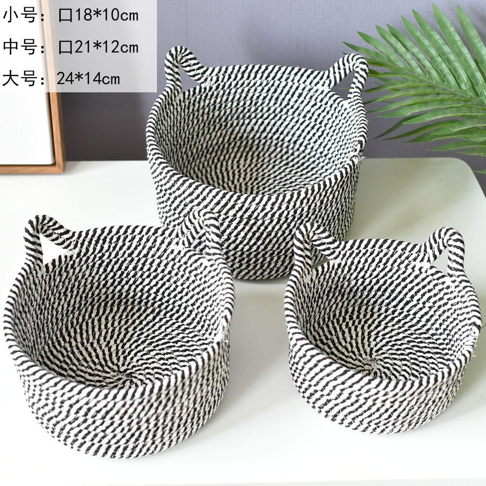 Cat Ear Storage Basket Handwoven Cotton Rope Round Bin Cute Home Organization for Bedroom Natural Style