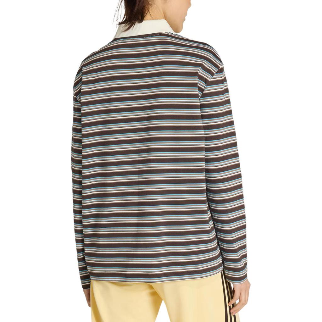 adidas Originals Women's Striped Long Sleeve Polo Shirt Brown Blue KU8352