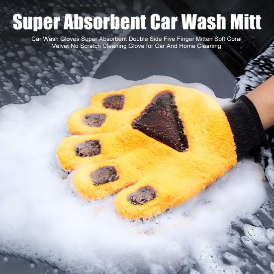 Car Wash Gloves Super Absorbent Double Side Five Finger Mitten Soft Coral Velvet No Scratch Cleaning Glove for Car And Home Cleaning