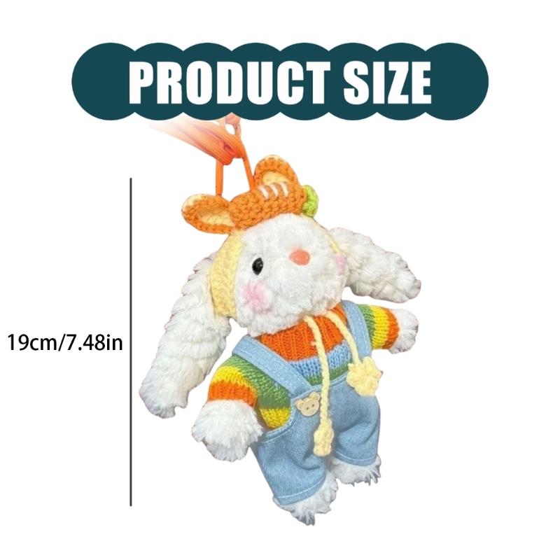 Rainbow Carrot Lop Eared Rabbit Keychain Soft Plush Animal Pendant Keyring Adorable Handmade Gift for Kids and Women