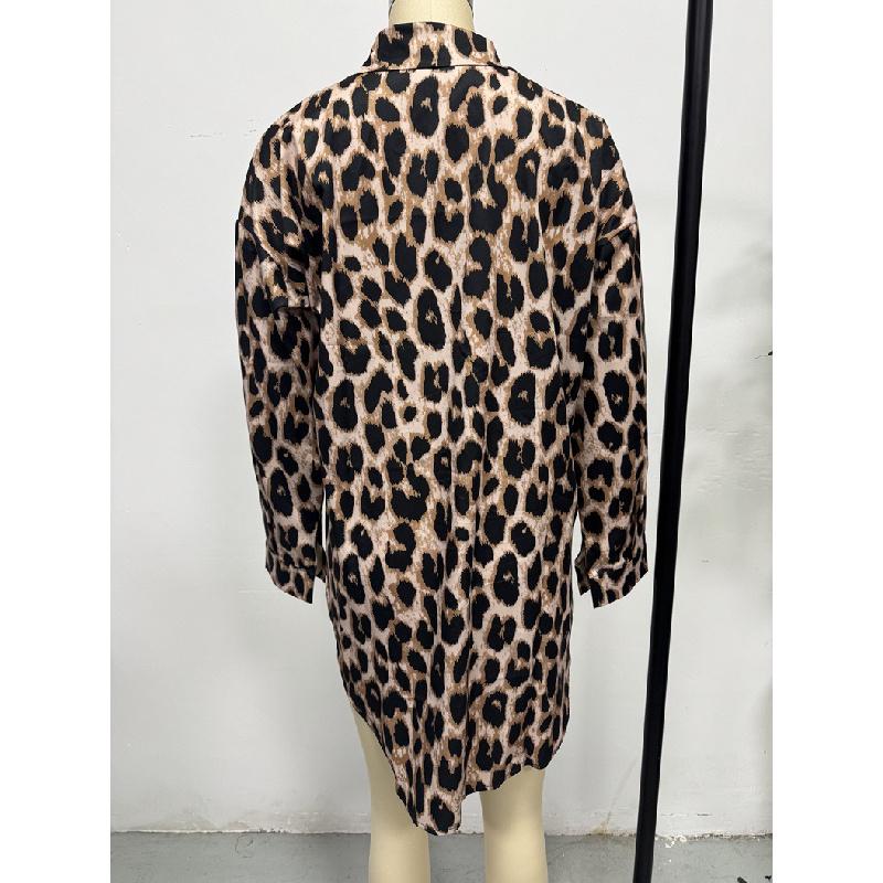 2026 Spring New Satin Leopard Print Long Sleeve Women's Blouse