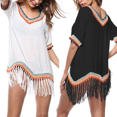 Women V Neck Bikini Cover Beachwear Swimwear Blouse Tassel Tops Loose Fashion Vintage One Size