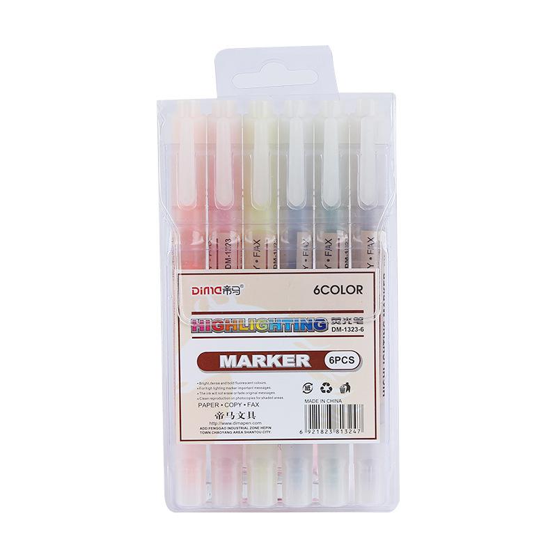 6/5Colors/box Double Headed Highlighter Pen Collection Fluorescent Markers Highlighters Pens Art Marker Japanese Charming Kawaii Stationery