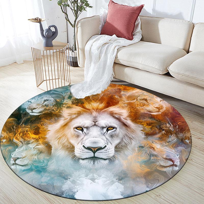Lion pattern round rug,Carpet Rug for Living Room Bedroom Playroom ,Non-slip Floor Mat,Holiday Gifts and Birthday Gifts.