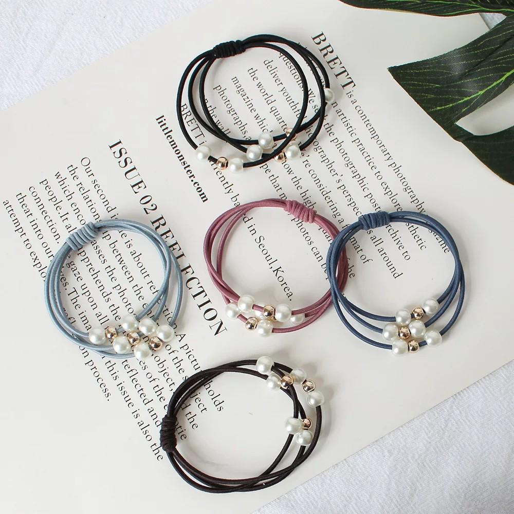 Korean High Elasticity Pearl Beaded Hair Tie - Versatile Three-in-One Hair Ring