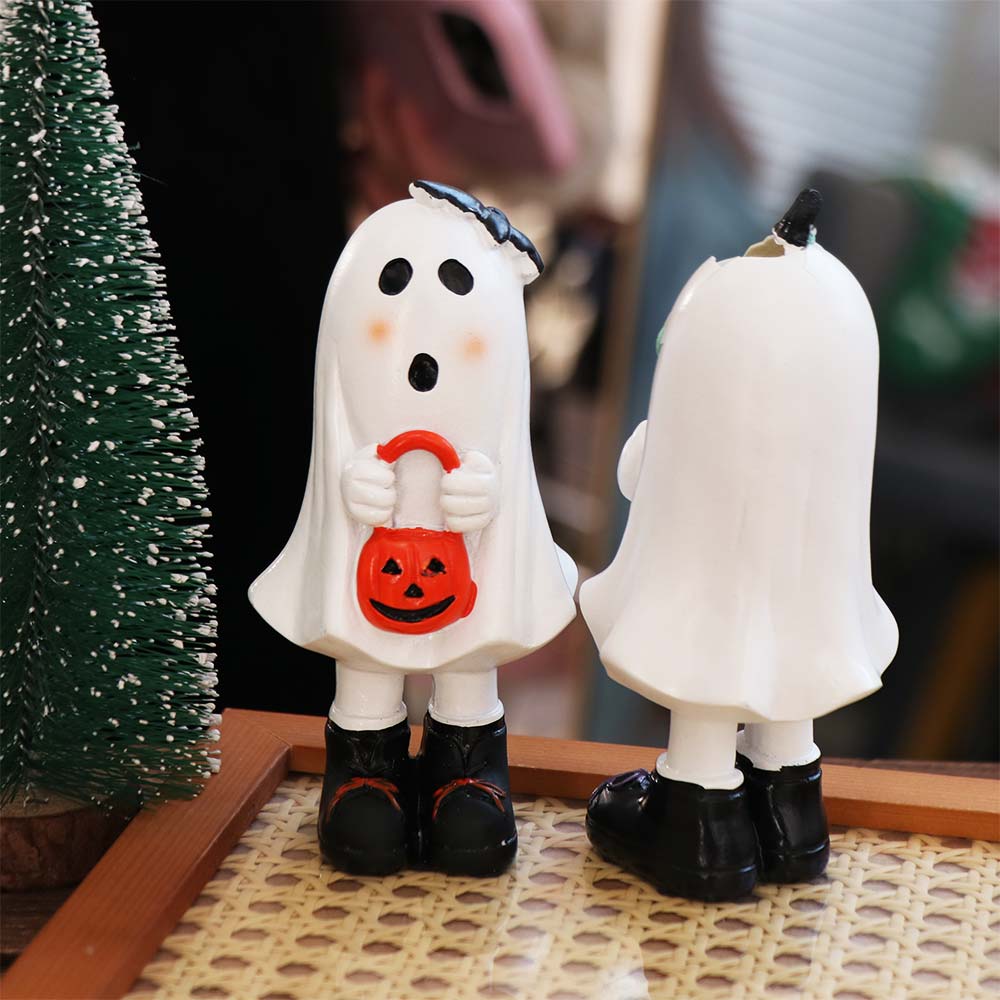 Halloween Themed Resin Ghost Figurine Handicraft Hand-painted Cartoon Standing Ghost Ornament Statue Funny