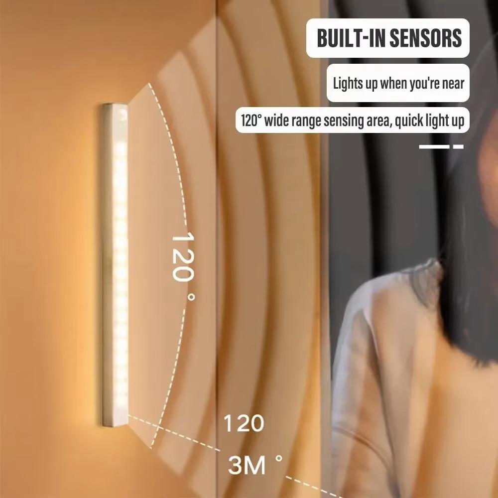 USB Wiederaufladbare LED Balkenlampe mit Bewegungssensor und Magnetischer Installation, Dimmbar mit 3 Weichen Lichtmodi für Kleiderschrank, Nachttisch, Treppen