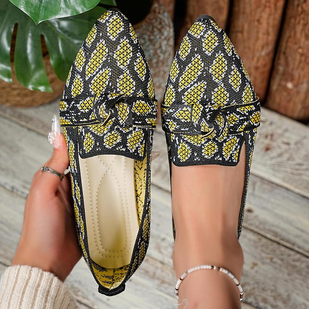 Scarpe da donna in maglia slip-on grandi: Scarpe basse a punta per Primavera/Autunno con Fiocco, Calzature Casual da Guida