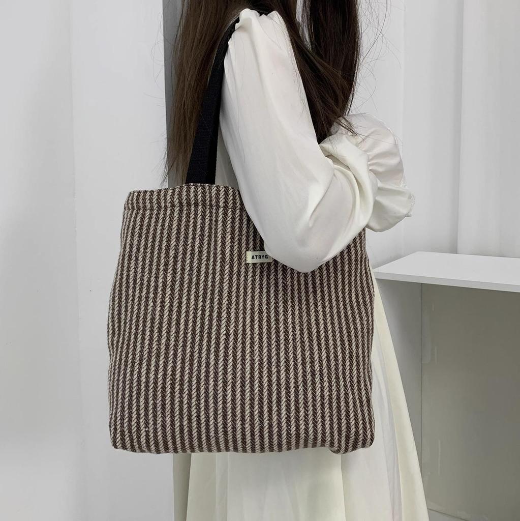 Striped Canvas Tote Bag: Large-Capacity, Fresh & Stylish Shoulder Bag