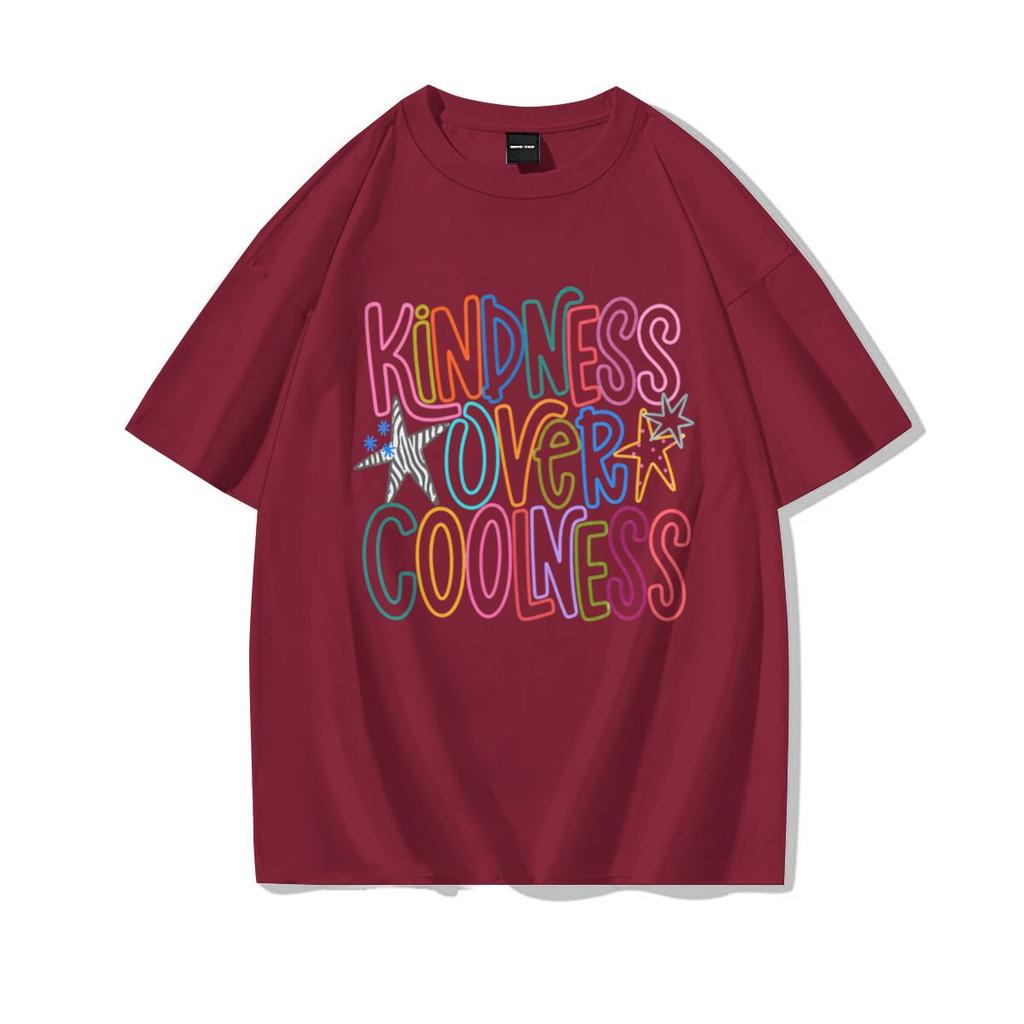 Girls Harajuku Y2k Tops Kindness Over Coolness Rainbow Print Unisexs Tshirt Positive Quote Casual Tee Cotton Top Streetwear