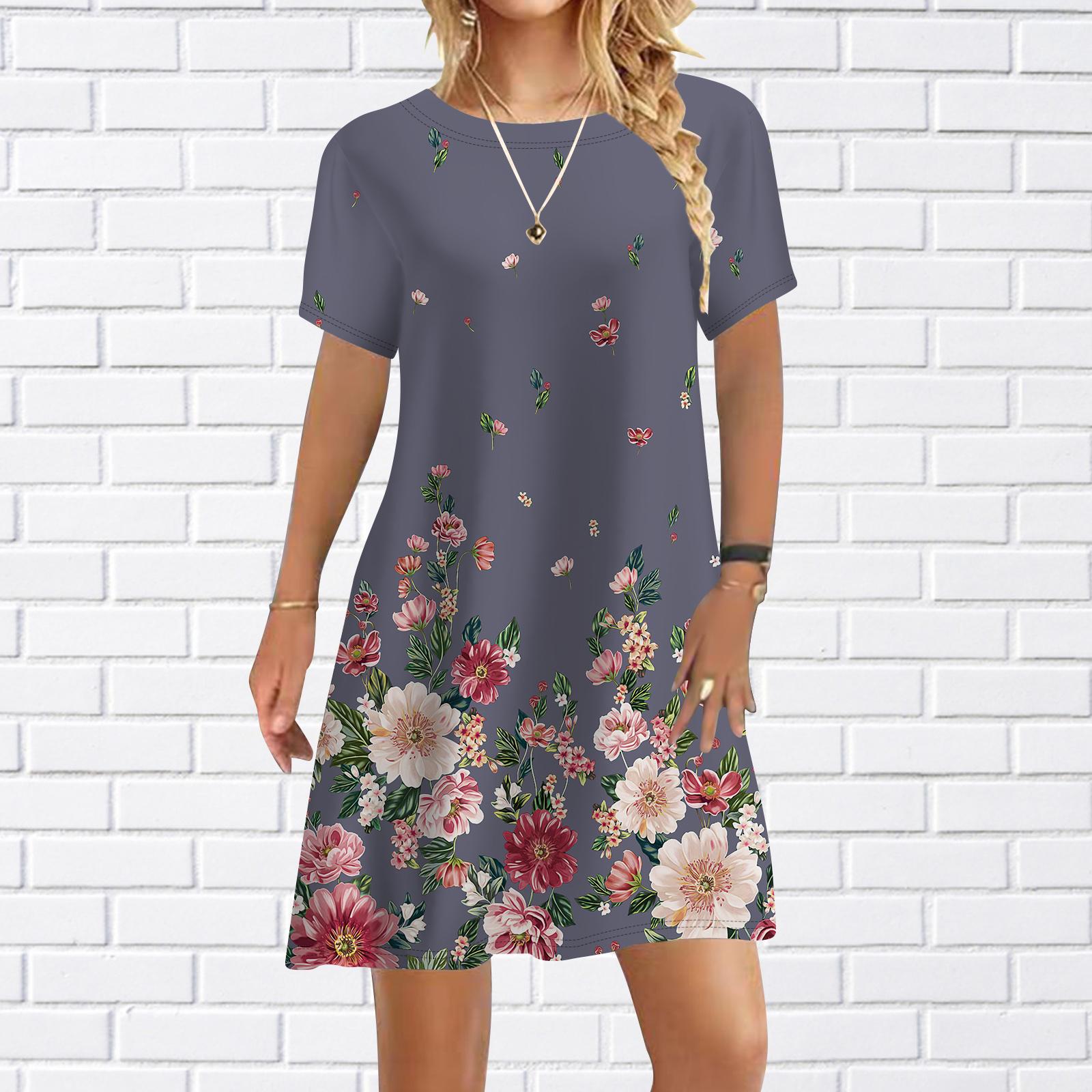 

Жіночі повсякденні сукні Літні сукні з принтом квітів і метеликів для жінок Сукня з круглим вирізом і короткими рукавами, великий розмір 7XL