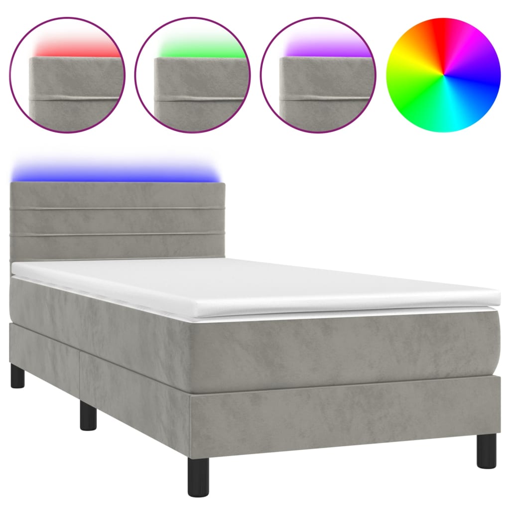 Vidaxl Łóżko Kontynentalne Z Materacem I Led, Szare 90X190 Cm, Aksamit