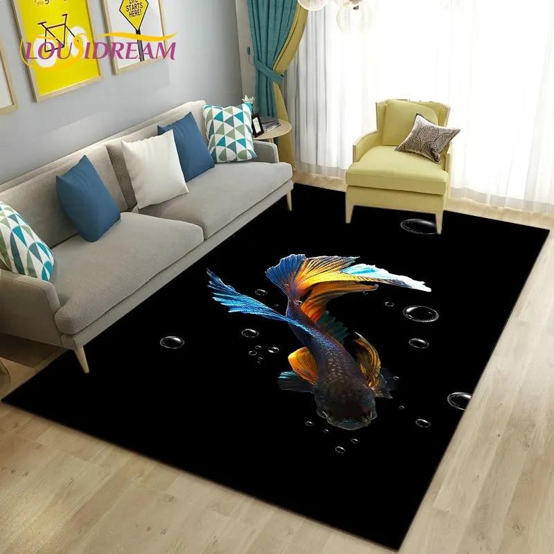3D Fish Golden Arowana Betta Fish Area Rug,Carpet Rug for Living Room Bedroom Sofa Doormat Decor,Kid Play Non-slip Floor Mat