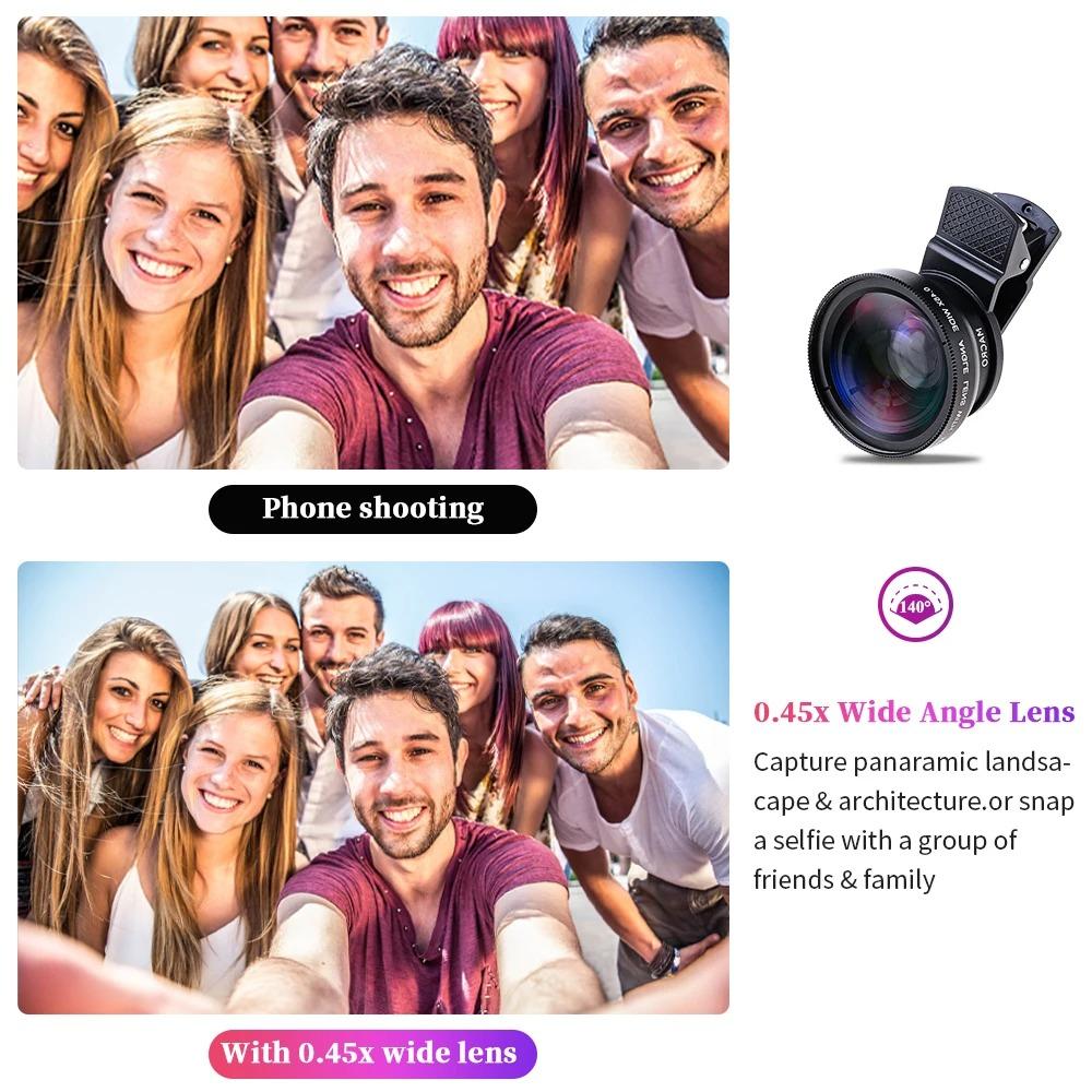 2IN1 Lens Camera Universal Clip 37mm Professional 0.45x 49uv Super Wide-Angle Macro Lens For iPhone 15 12 Samsung Huawei Xiaomi