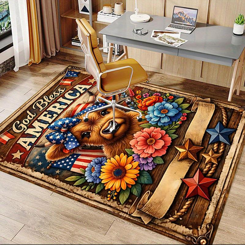 1PC American Flag Cow Non-Slip Floor Carpet, Office, Family, Bedroom, Studio - Large Area Rug, Vibrant Colors, Longlasting Material-C0459