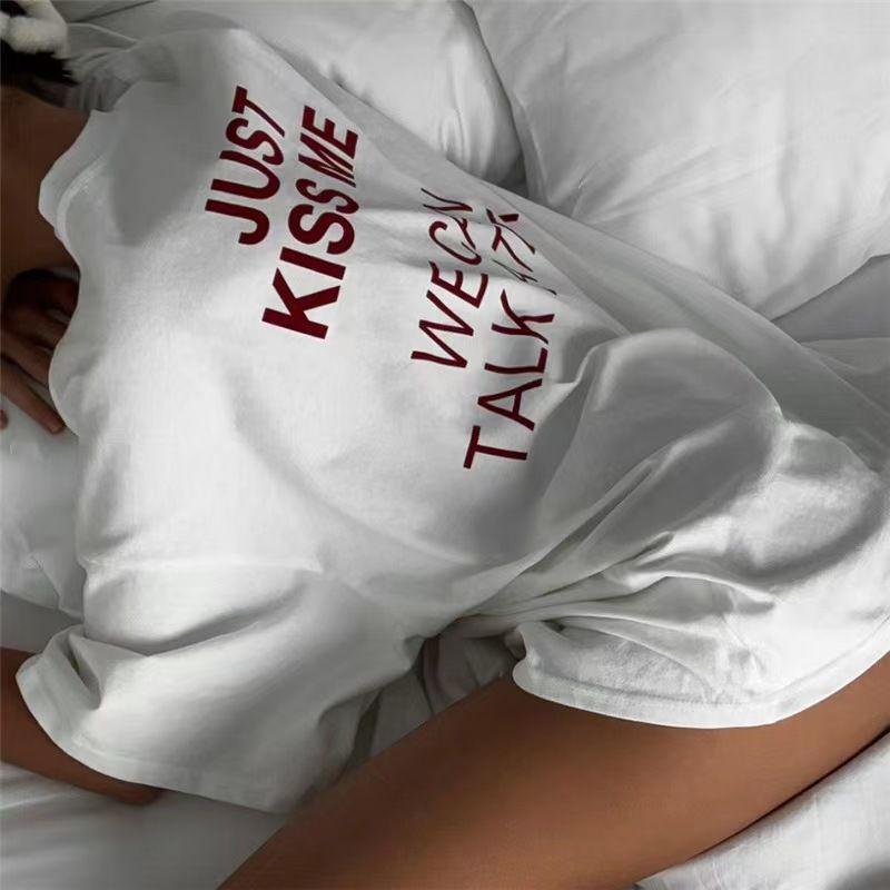 Trendy Women's Heavyweight Cotton T-shirt with Letter Print Design