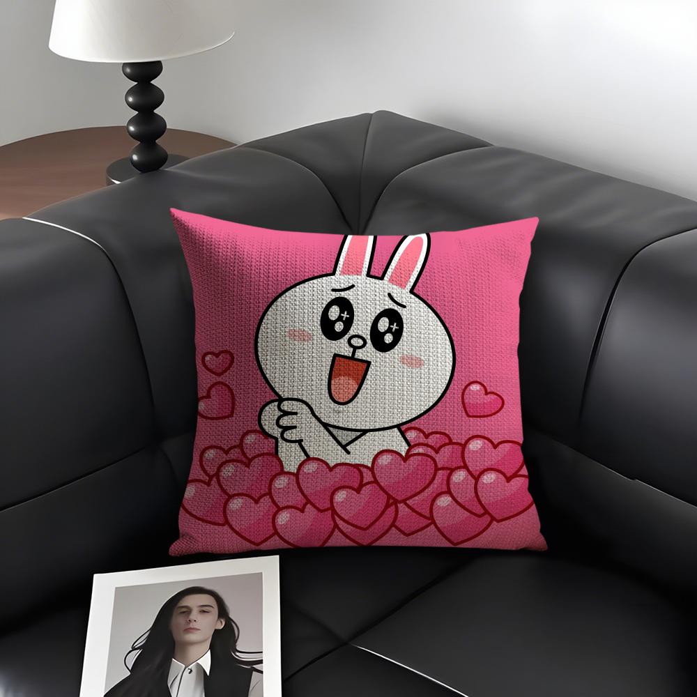 C-Cony Cartoon Cushion Cover Natural Linen Organic Fabric Double-Sided Printing Sofa Home Decor Gift Pillow Case