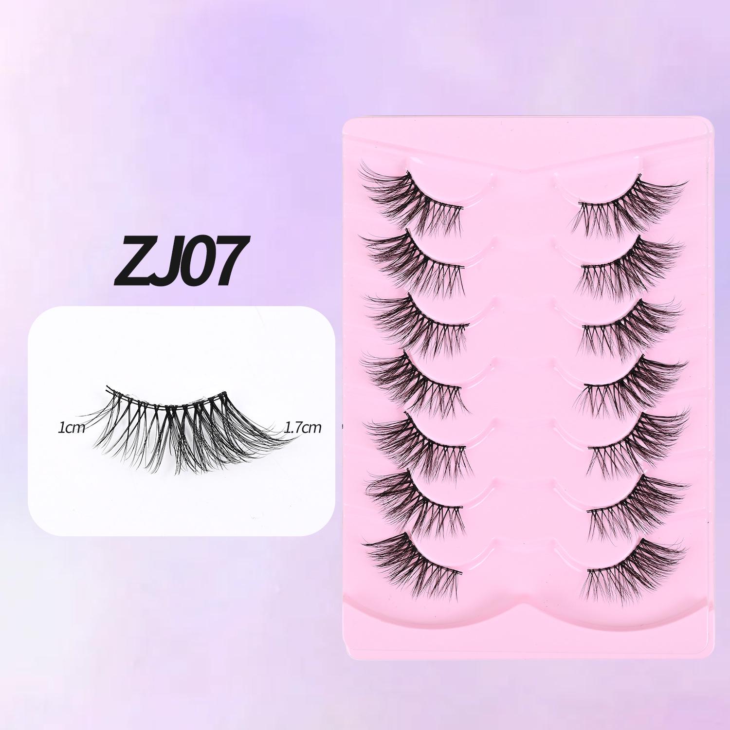 

7-Row Half Eye False Eyelashes ZJ07: Natural Curled Black Stem with 3D Effect