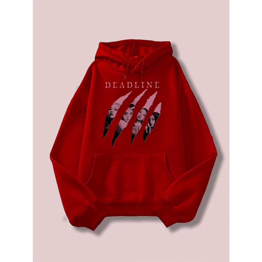 2026 Blackpink Claw Mark Pattern Printed Hooded Sweatshirt, Drawstring Casual Hooded Sweatshirt, Fall Winter Women's Clothing