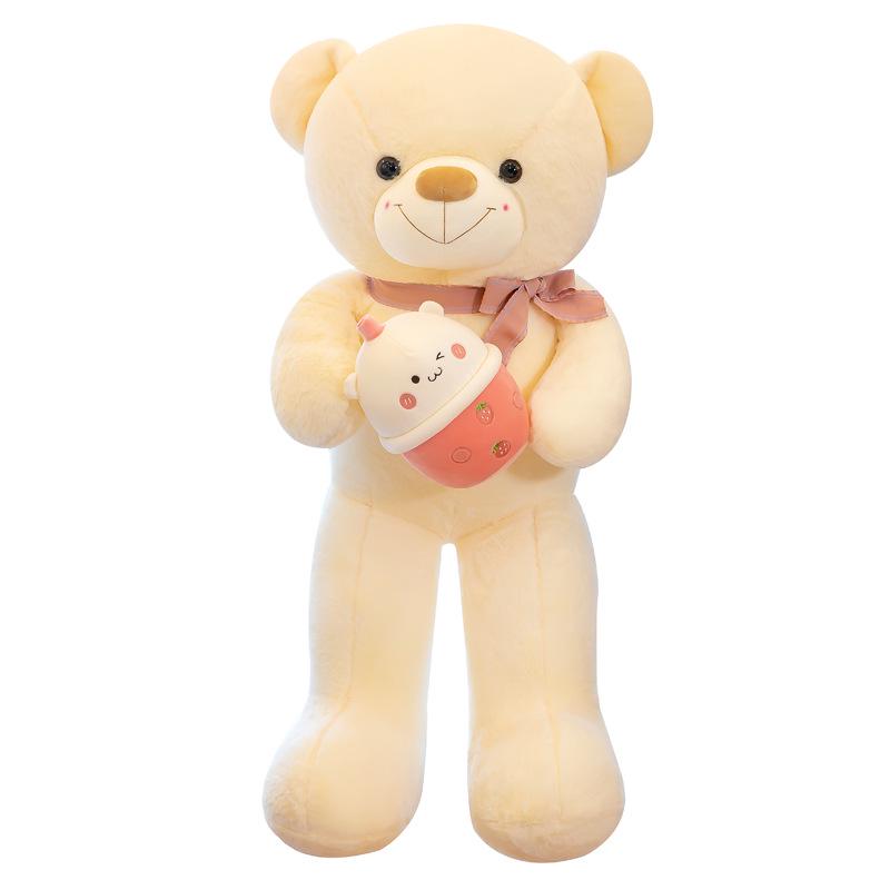 Adorable Sweetheart Milk Tea Teddy Bear Plush Pillow - Large Size Doll Gift for Kids and Girls.