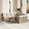 9-piece Garden Sofa Set with Beige Poly Rattan and Acacia Cushions, 2-seater Garden Sofa with 3355978