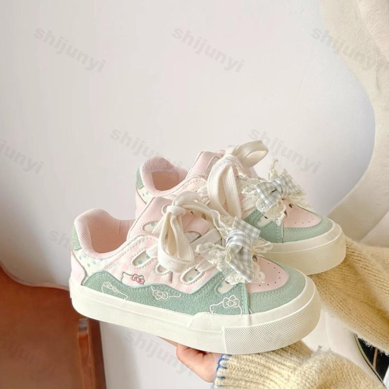 Fashion Cute Bow Knot Board Shoes Women 2025 Spring Autumn New Platform Student Casual Shoes Comfortable Height Increase Lace Up Flats