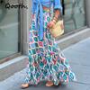 BOHO A-Line Maxi Skirt with Floral Print Elastic Waist Wide Hem Summer Casual Dress Skirt QT2724