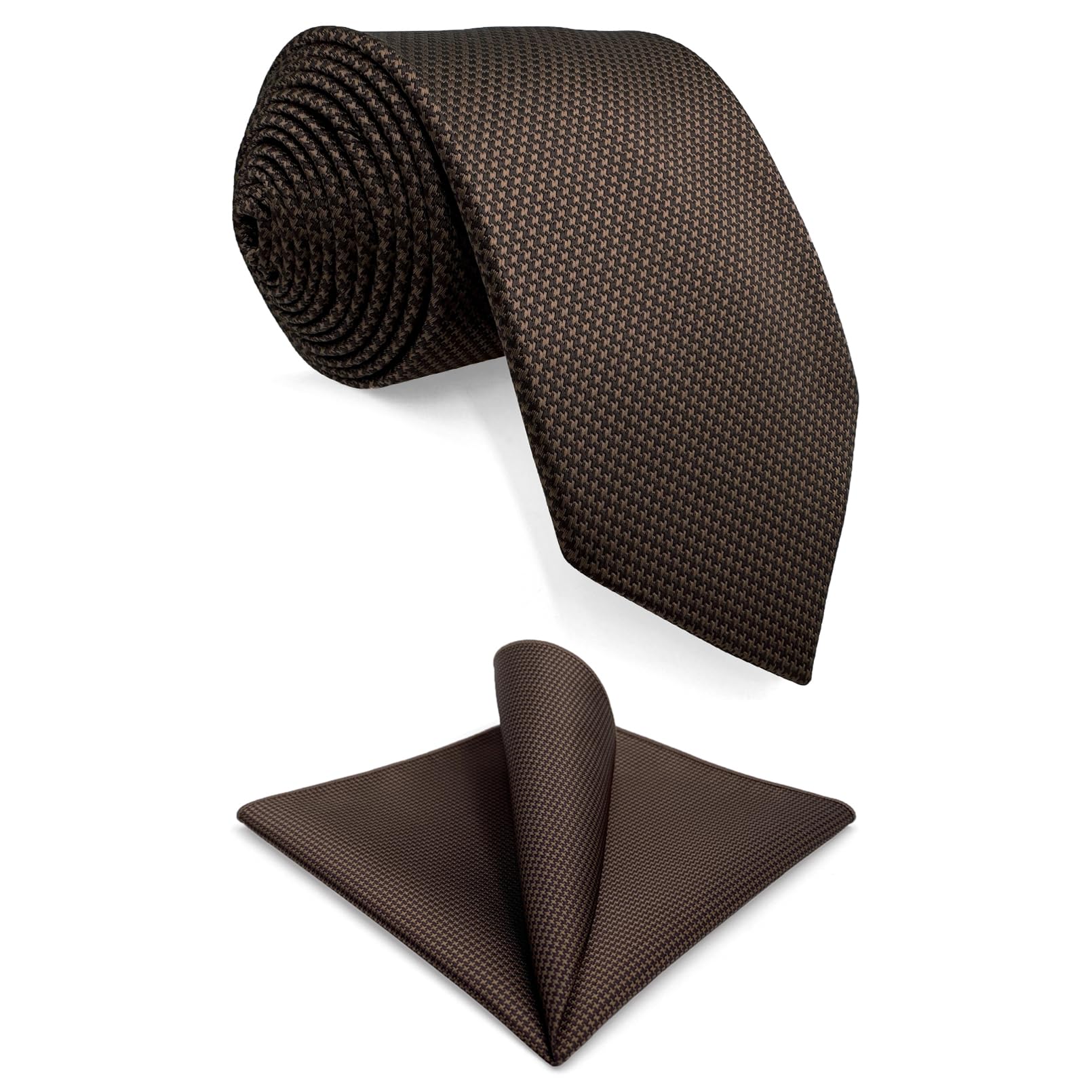 

SHLAX&WING Men s Solid Dark Brown Silk Tie (8.9cm x 160cm) + Pocket Square