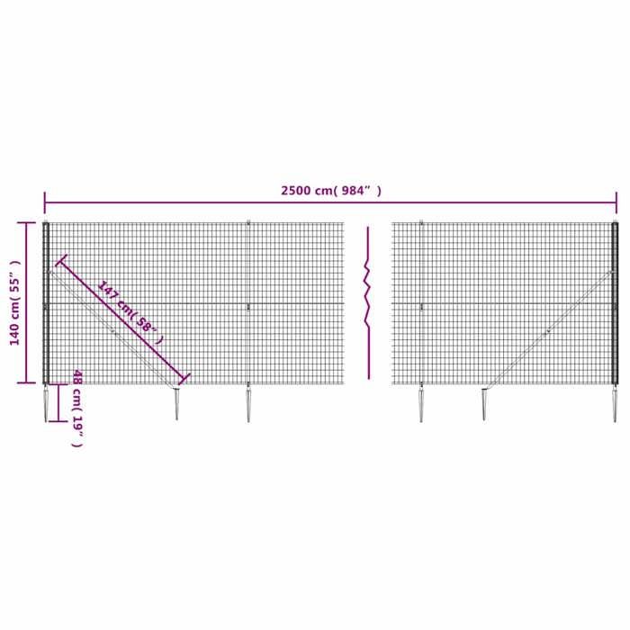 VidaXL Clôture en Treillis Métallique et Piquet d'Ancrage, Panneau de Clôture Décoratif, Barrière de Protection Jardin Patio 154107