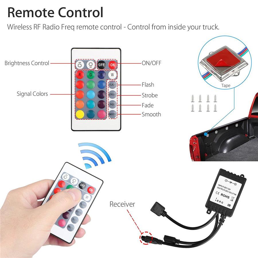 Universal 8Pc 48Led Led Rock Lights Under Body Led Lighting Truck Bed Cargo Lights  Atmosphere Light Rgb Rf Remote Control Waterproof