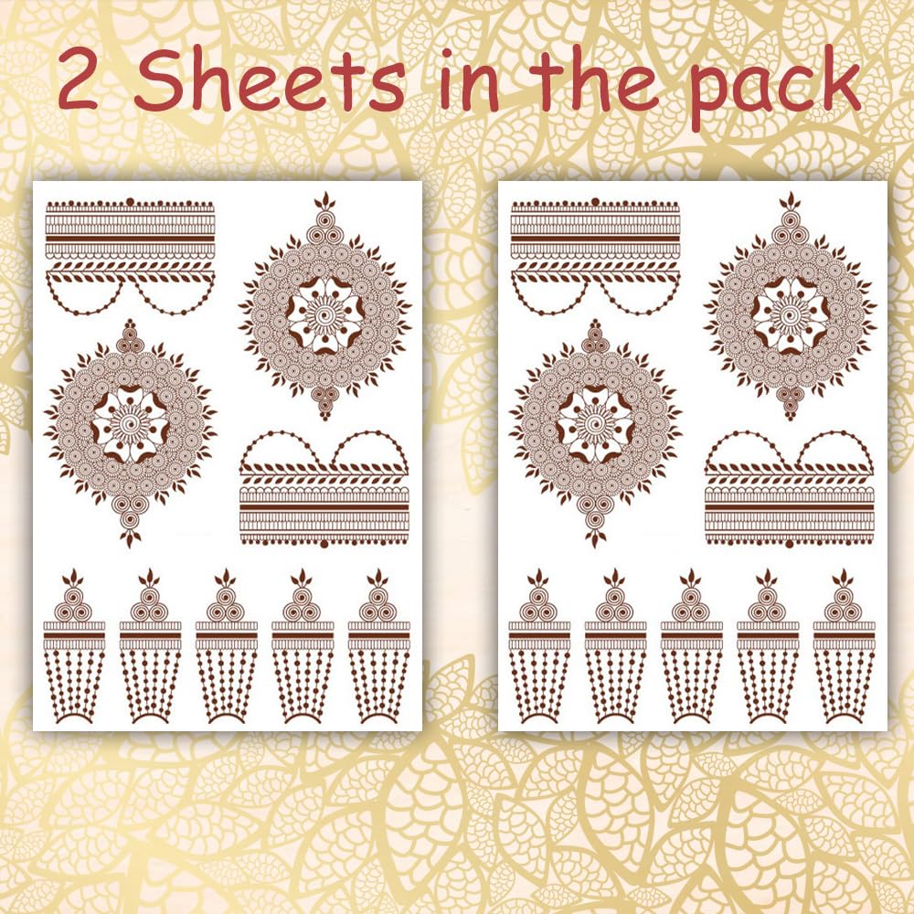 S.A.V.I 2 Sheets - Henna Mehendi Temporary Tattoo Stickers, Waterproof, Natural Color, 21x15cm