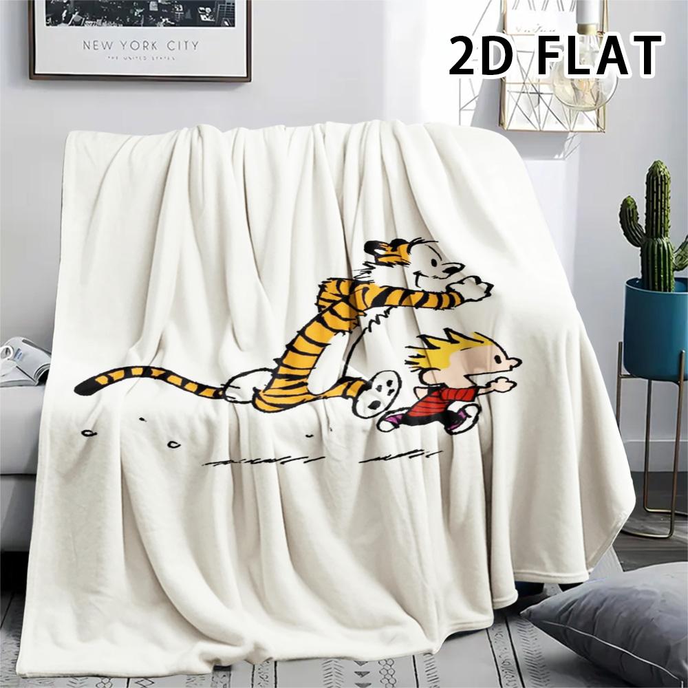 1Pc Calvin and Hobbes Print Flannel Blanket, High quality Comfortable for All Seasons, Home Decor, Warmth and Comfort, Perfect for Christmas Gifts