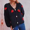Casual Loose Strawberry Embroidery Thick Fried Dough Twists Single Breasted Knitting Sweater Coat Cardigan Women 3590 KTB