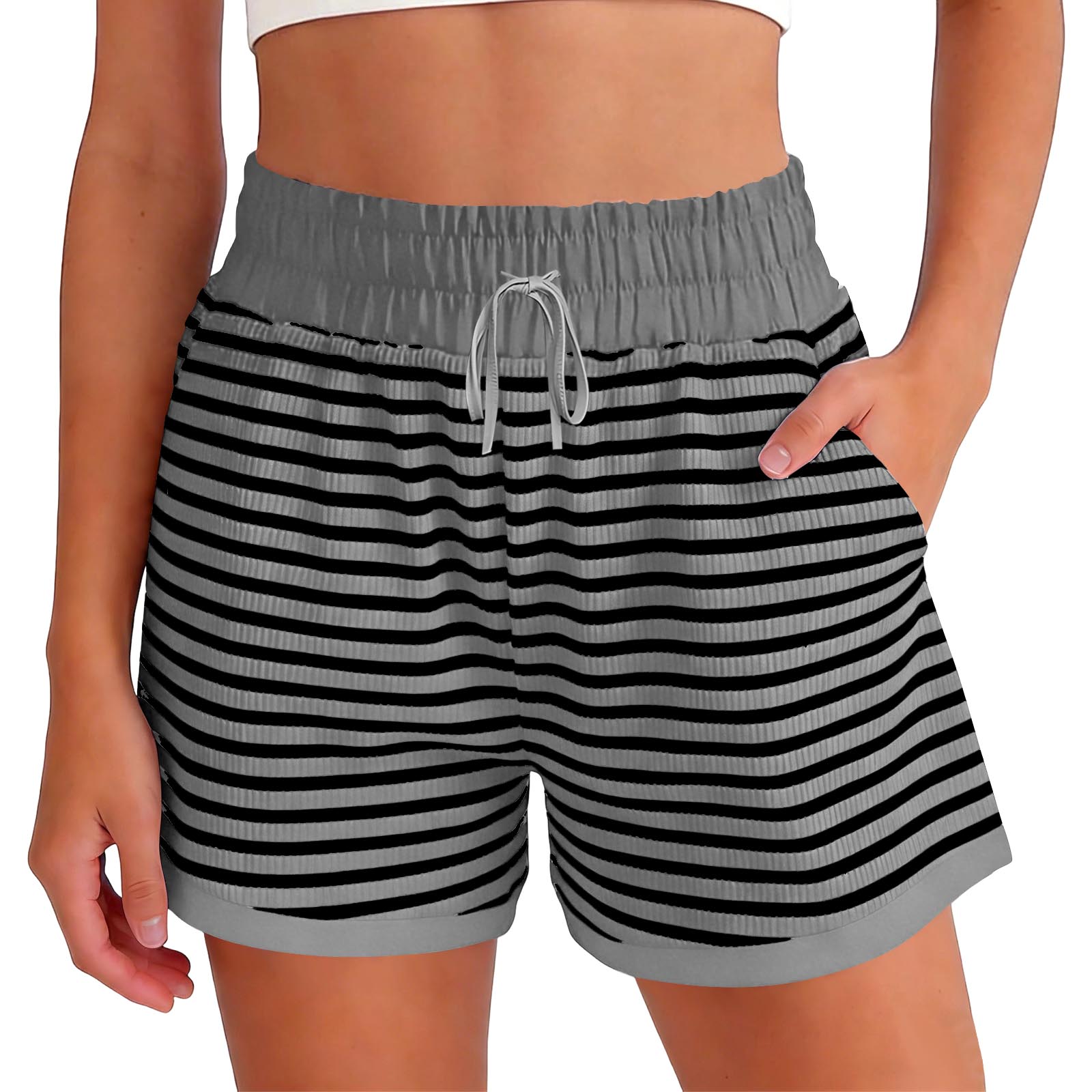 

Women s Fashionable Relaxed-fit Striped Shorts With An Elasticated Waist Drawstring And Pockets L