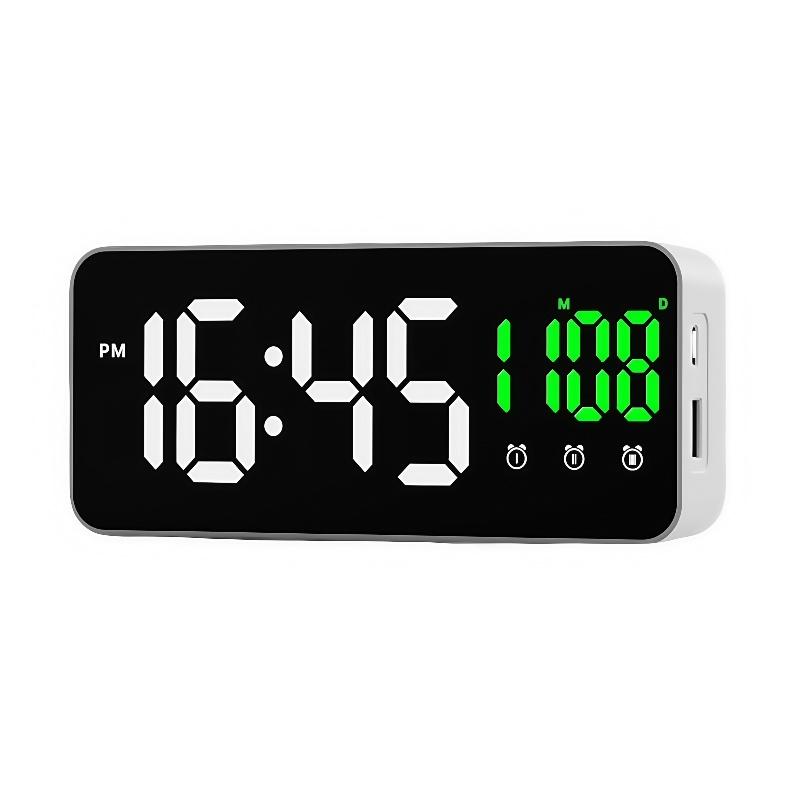 

Зеркальный цифровой будильник с индикацией температуры и даты, 3 будильника, повтор сигнала, ночной режим, настольные часы, выход USB 12/24 ч, порт зарядки, светодиодные цифровые часы