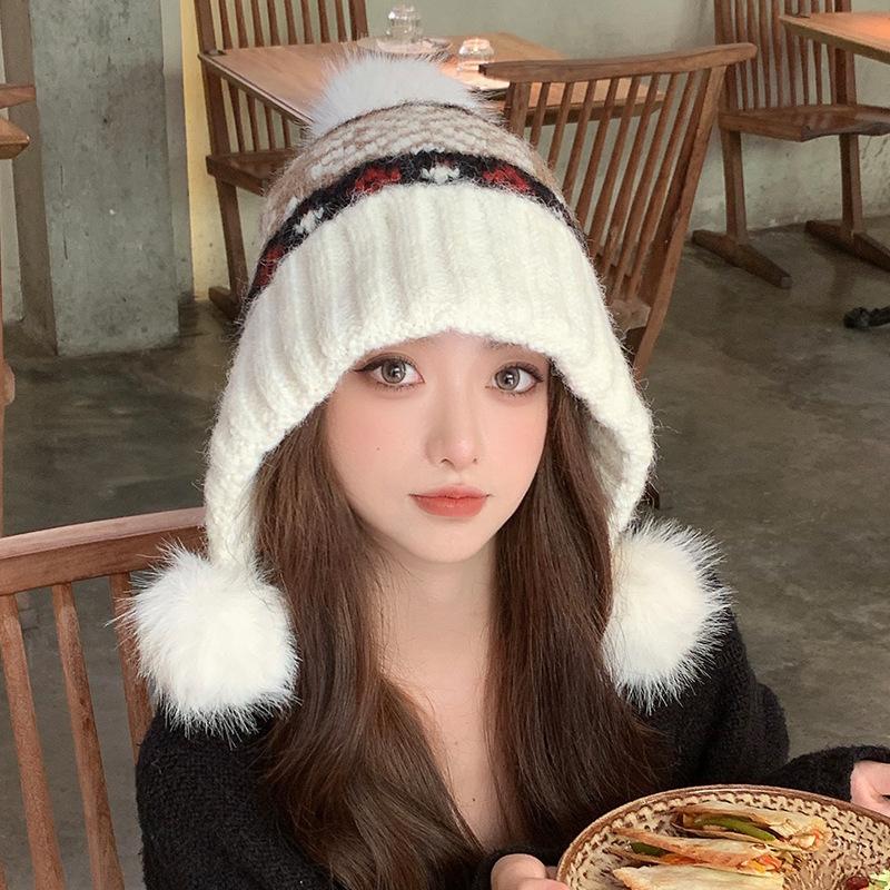 New Korean Style All Match Knitted Hat for Women In Autumn and Winter Sweet and Warm Pile Hat Fashionable Woolen Hat