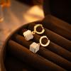 Geometric Square Micro-inlaid Pearl Earrings for Women, Simple, Elegant, Versatile, Niche Design, Fashionable Earrings.