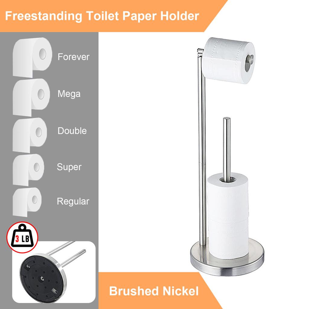 Freestanding Toilet Paper Holder With Storage Heavy Base Stainless Steel Stand Black/Nickel/Gold/Chrome Modern