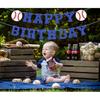 Set of 2 Pre-Strung Baseball Happy Birthday Banner - Blue Glitter Baseball Themed Birthday Party Decorations Supplies for Boys or Girls, Photo Booth
