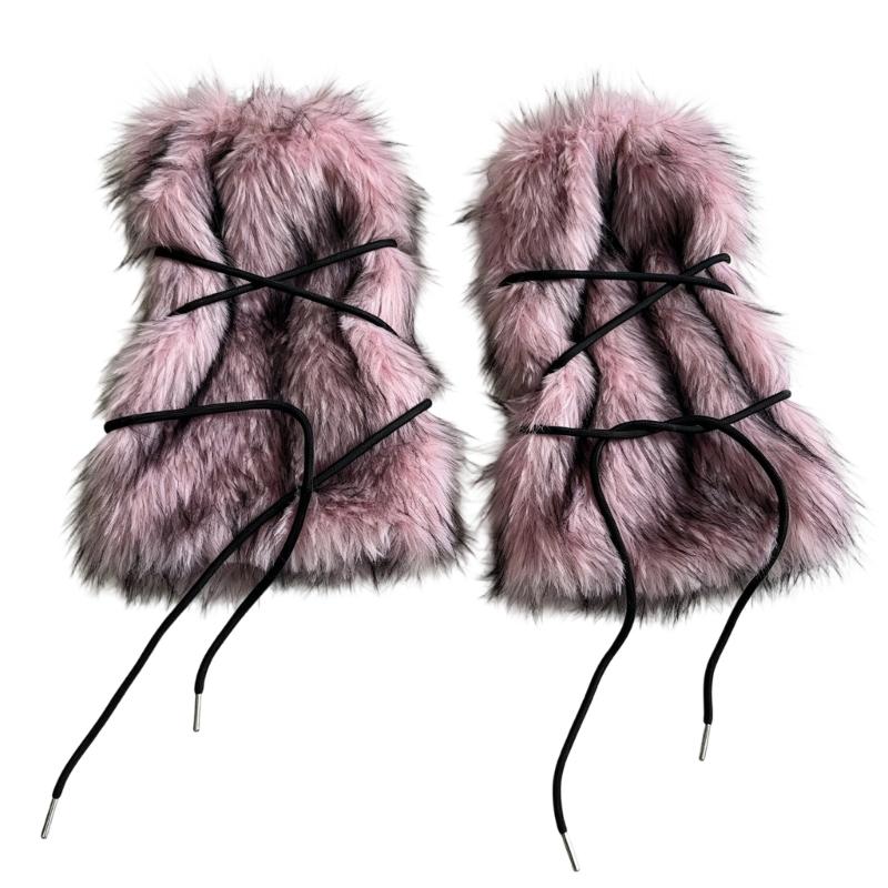 Women's Winter Faux Furs Leg Warmers with Adjustable Crisscross Ties for Textured Cold-Weather Layering and Boot-Top Looks