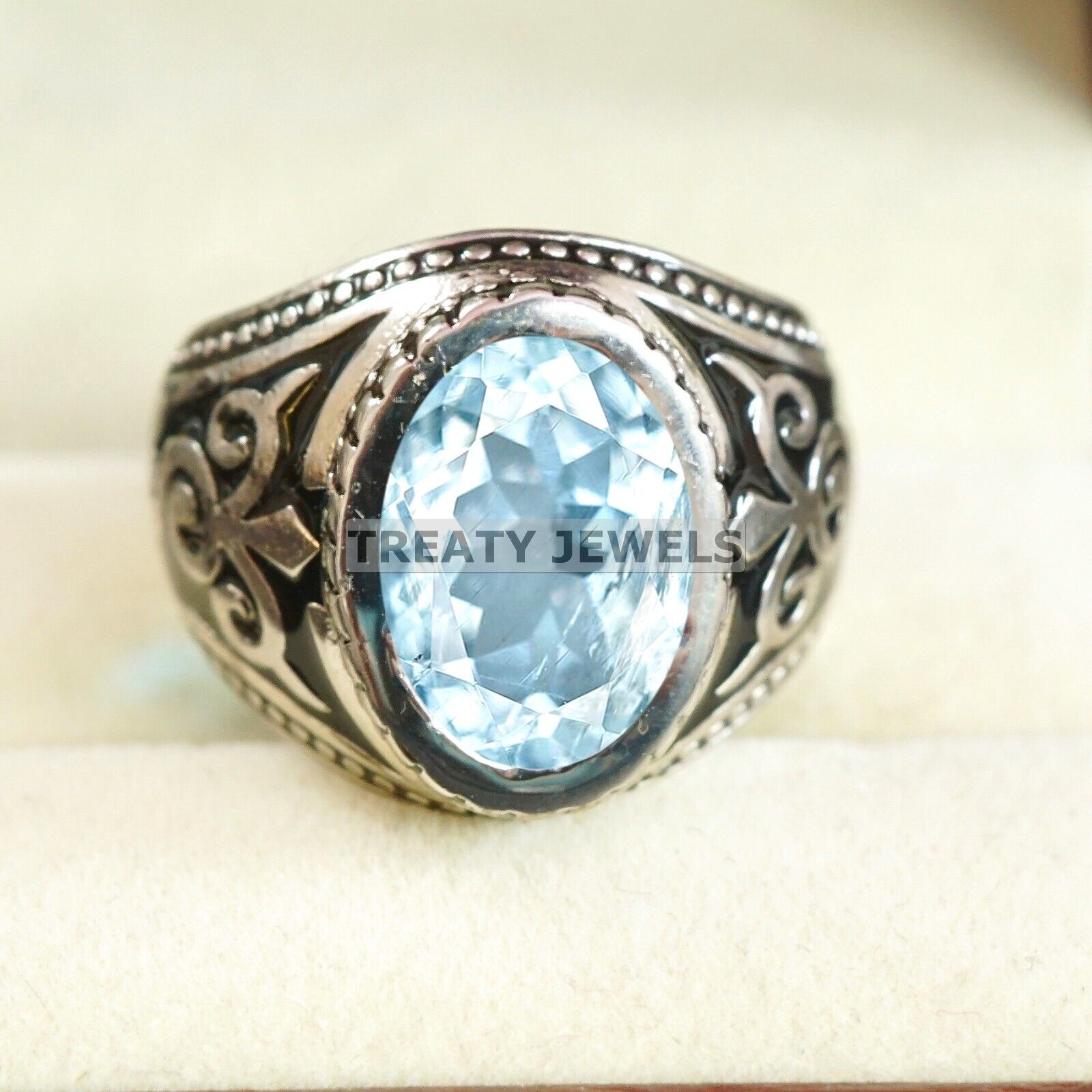 

Aquamarine Oval Cut Gemstone With 925 Sterling Silver Ring For Men s #A748 JL375659074807 4-16 US срібний