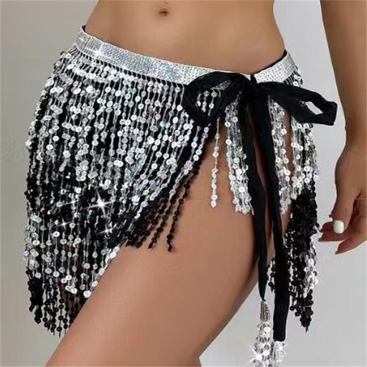 

Halloween belly dance hip scarf skirt new style tassel waist chain four-layer sequin belt waist scarf performance waist seal