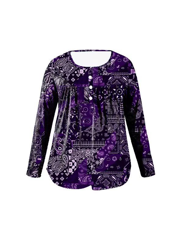 Elegant Plus Size Paisley V-Neck Button Top for Women