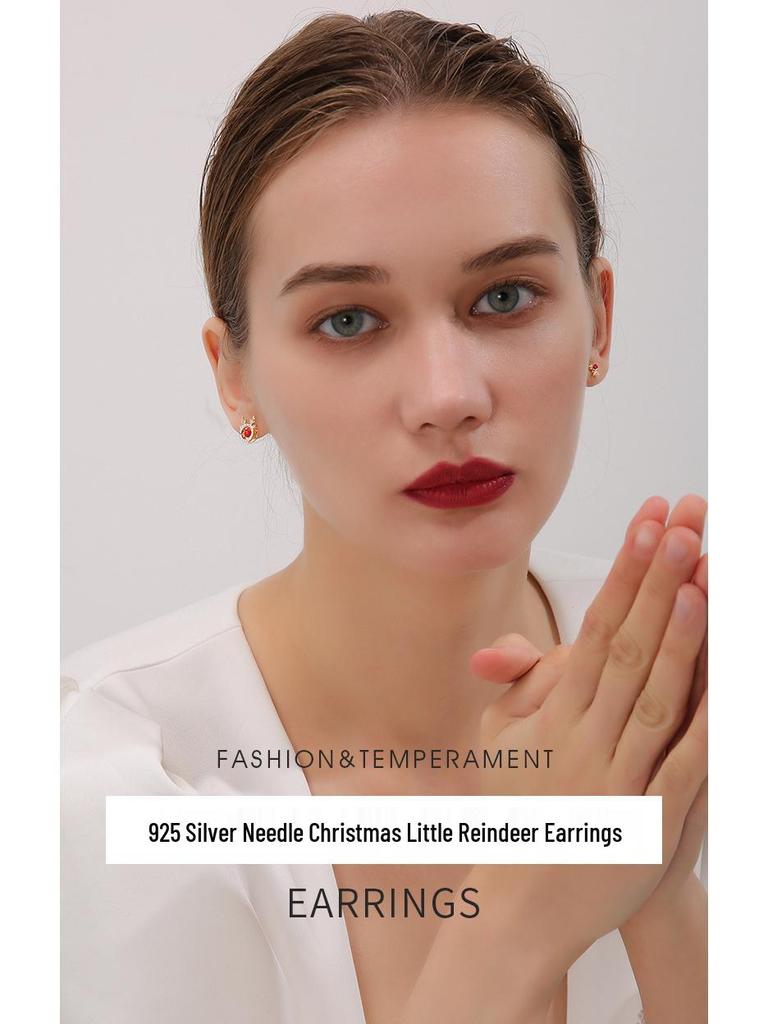 Della 925 Silver Christmas Reindeer Stud Earrings Set: Cute, Stylish Autumn/Winter Design for Women