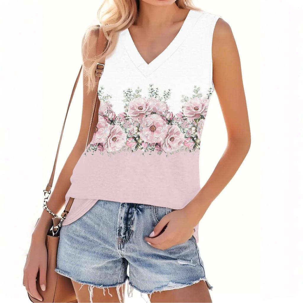 Women's V-neck Fashion Casual Floral Print Summer Vest Top