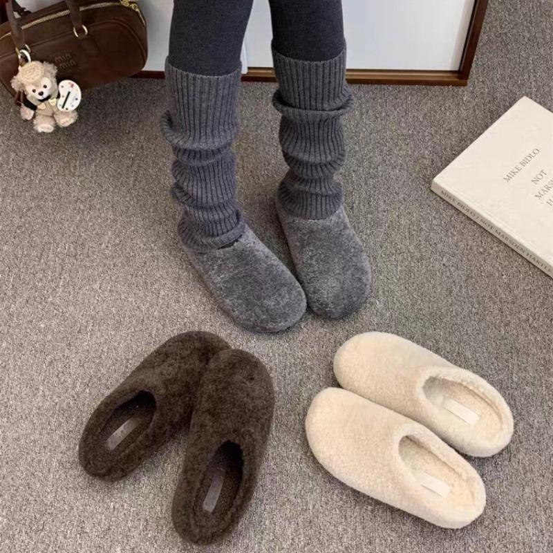Autumn Design Women's Mules Slippers Platform Flats Outdoor Slides Fashion Slip On Woolen Fabric Shoes
