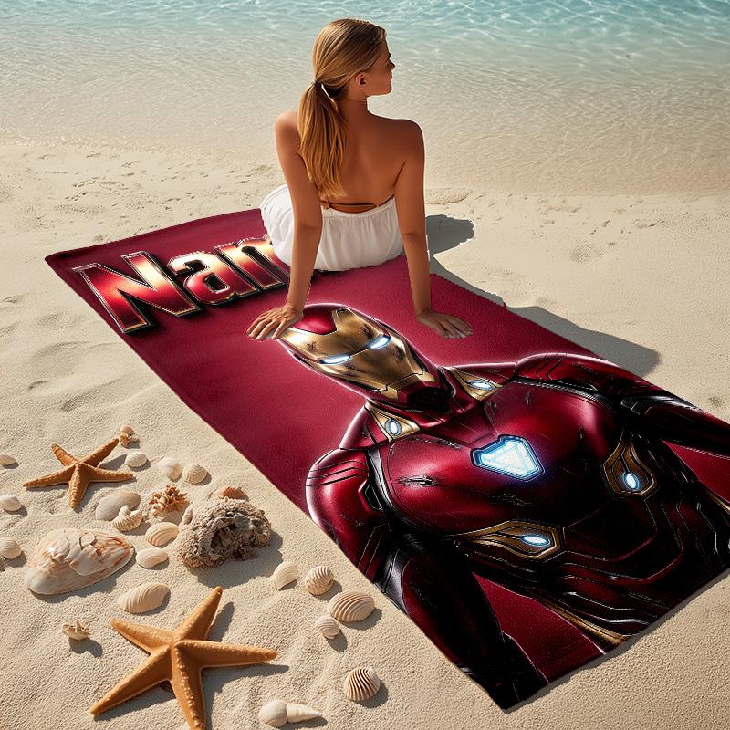 Custom Name Iron Man Stylish Digital Printing Beach Towel Quick‑Drying Absorbent Blanket for Beach Pool Gym Travel