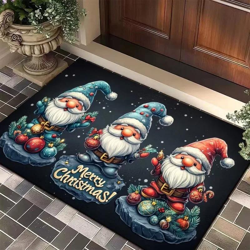 2pcs Merry Christmas Door Mat Printed Decoration Flannel Carpet Mat Door Mat Absorbent Foot Mat Small Foot Mat Machine Washable Decor