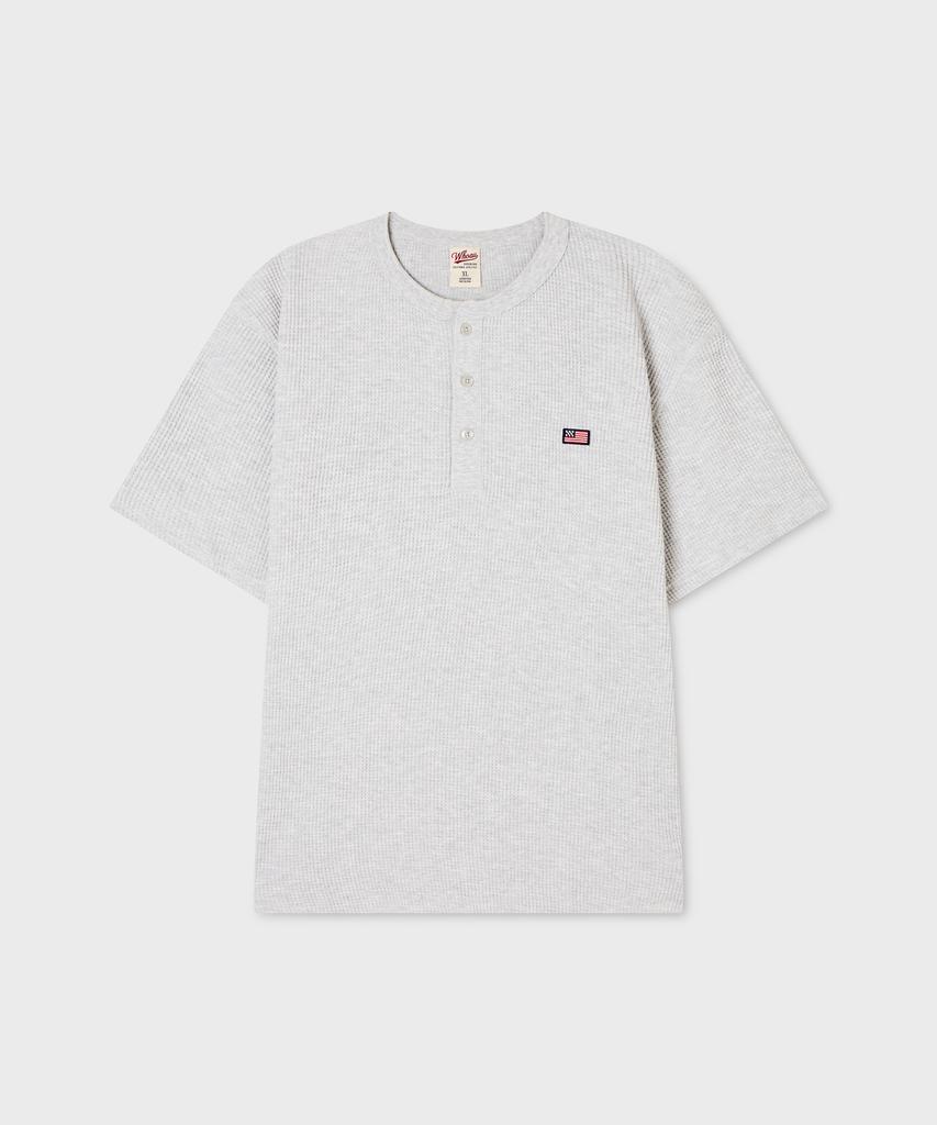 WHO.A.U Waffle Henley Short Sleeve T-Shirt / Whrag3791U