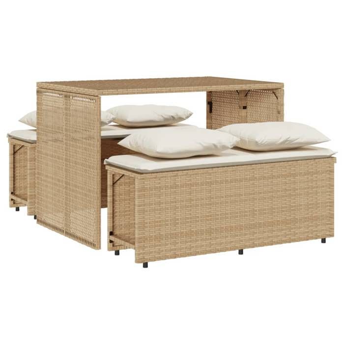 VidaXL Ensemble à manger de jardin et coussins 3 pcs Beige poly rotin, ensemble de salle à manger d'extérieur, meuble de 4003906
